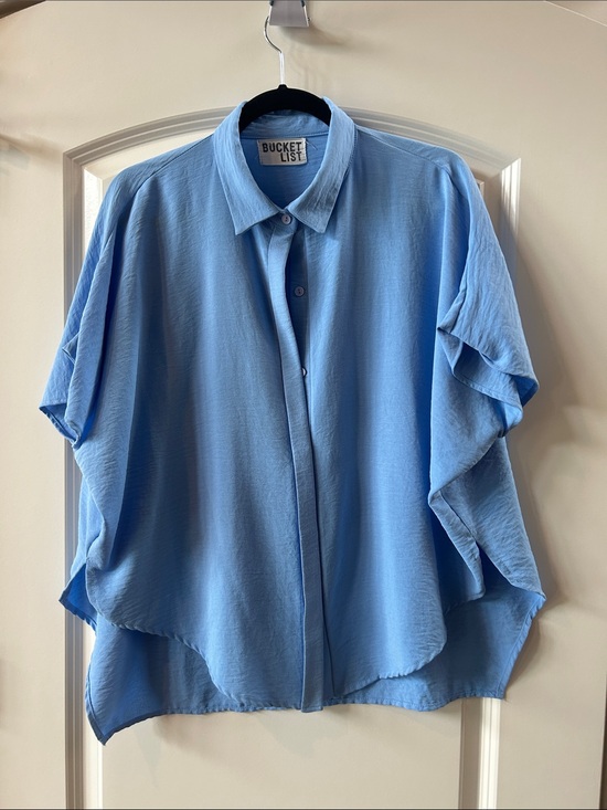 Bucket list Tops - BUCKETLIST Light Blue Draped Button-Up Blouse
